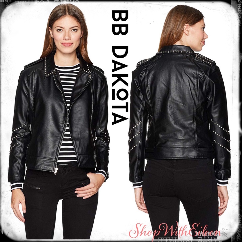 BB DAKOTA Jerilyn Black Faux Leather Stud Jacket  NWT